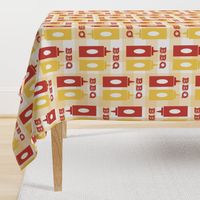 Picnic BBQ Gingham Summer Cookout Barbecue with  Ketchup and Mustard