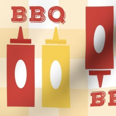 Picnic BBQ Gingham Summer Cookout Barbecue with  Ketchup and Mustard