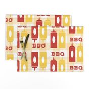 Picnic BBQ Gingham Summer Cookout Barbecue with  Ketchup and Mustard