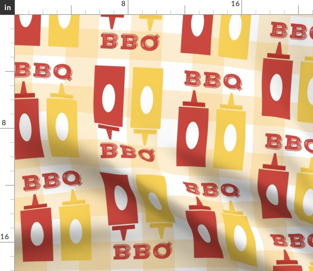 Picnic BBQ Gingham Summer Cookout Barbecue with  Ketchup and Mustard