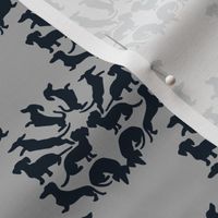 Custom Doxie Damask Midnight Blue on Gray