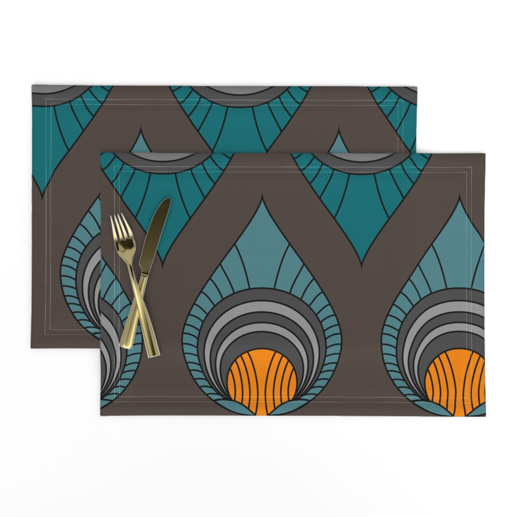 Art Deco Turquoise & Blue on Brown