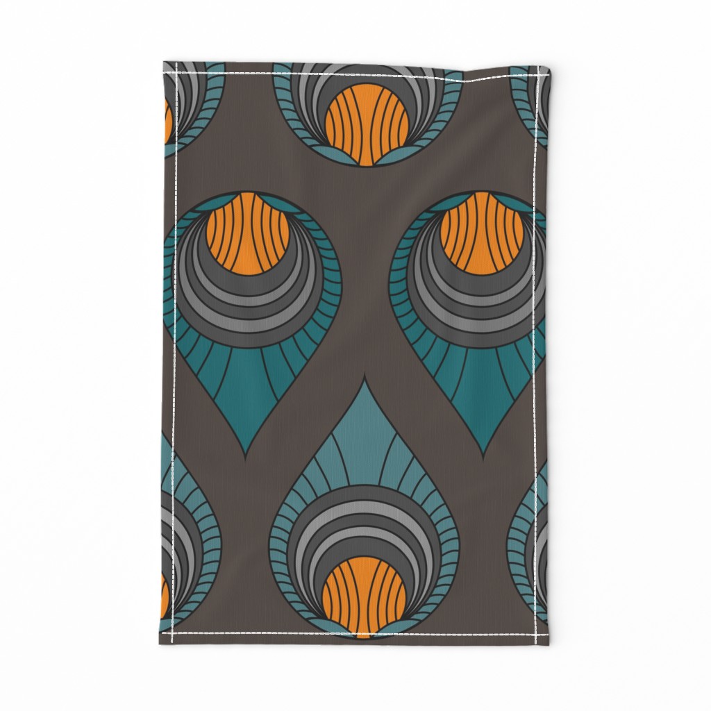 Art Deco Turquoise & Blue on Brown