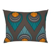 Art Deco Turquoise & Blue on Brown