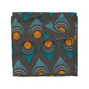 Art Deco Turquoise & Blue on Brown