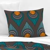 Art Deco Turquoise & Blue on Brown