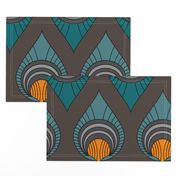 Art Deco Turquoise & Blue on Brown