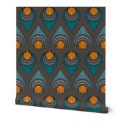 Art Deco Turquoise & Blue on Brown