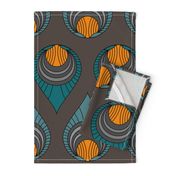 Art Deco Turquoise & Blue on Brown