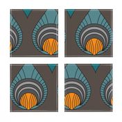 Art Deco Turquoise & Blue on Brown
