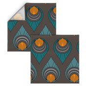 Art Deco Turquoise & Blue on Brown