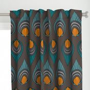 Art Deco Turquoise & Blue on Brown