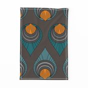 Art Deco Turquoise & Blue on Brown