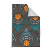 Art Deco Turquoise & Blue on Brown