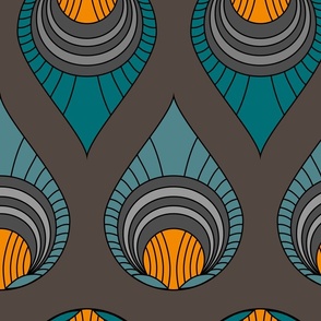 Art Deco Turquoise & Blue on Brown