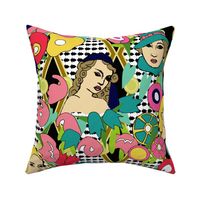 Art Deco Ladies Moderne With Flowers Large