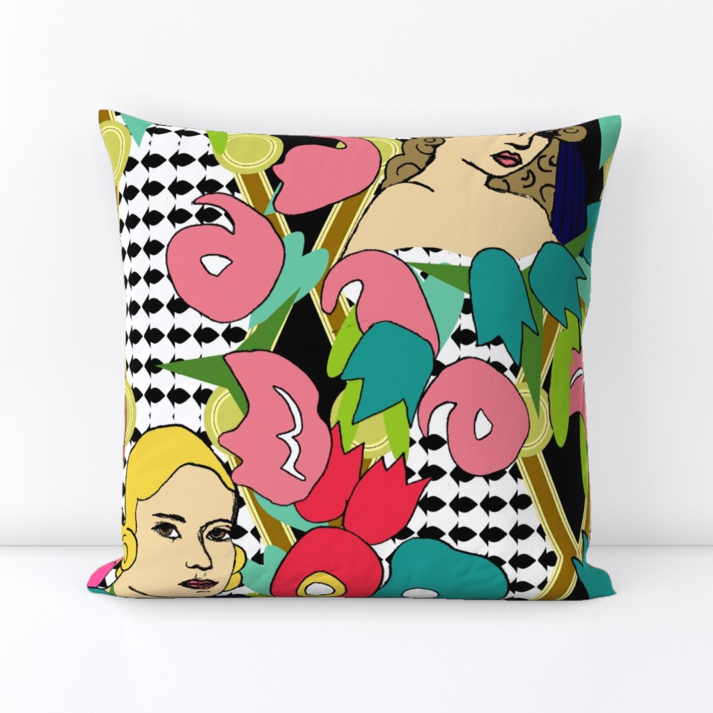 Art Deco Ladies Moderne With Flowers Extra Large