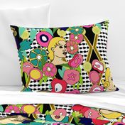 Art Deco Ladies Moderne With Flowers Extra Large