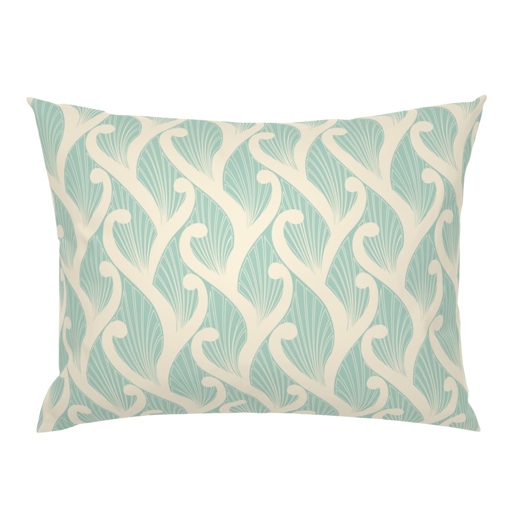 Deco Vines- Cream on Mint // art nouveau deco nature climbing vines leaves leaf fabric