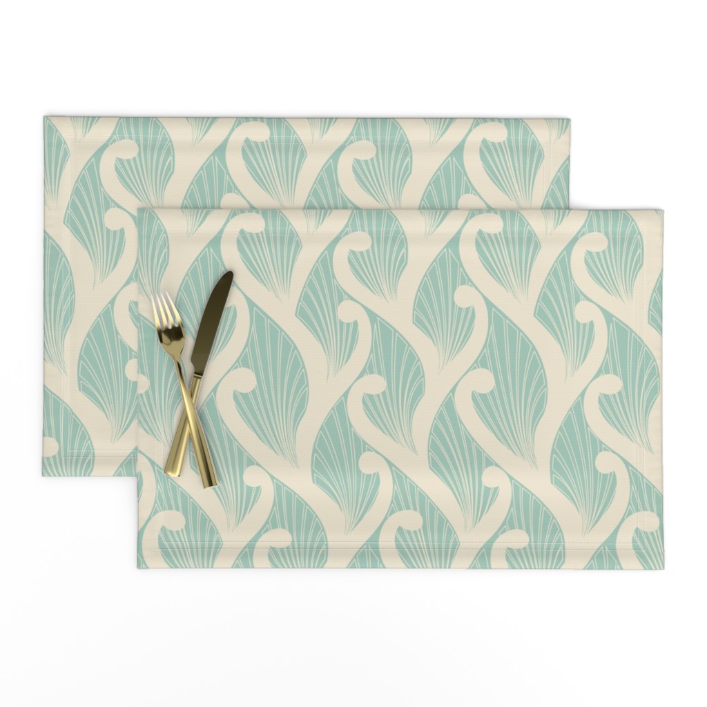 Deco Vines- Cream on Mint // art nouveau deco nature climbing vines leaves leaf fabric