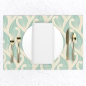 Deco Vines- Cream on Mint // art nouveau deco nature climbing vines leaves leaf fabric