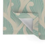 Deco Vines- Cream on Mint // art nouveau deco nature climbing vines leaves leaf fabric