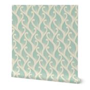 Deco Vines- Cream on Mint // art nouveau deco nature climbing vines leaves leaf fabric