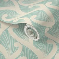 Deco Vines- Cream on Mint // art nouveau deco nature climbing vines leaves leaf fabric