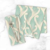 Deco Vines- Cream on Mint // art nouveau deco nature climbing vines leaves leaf fabric