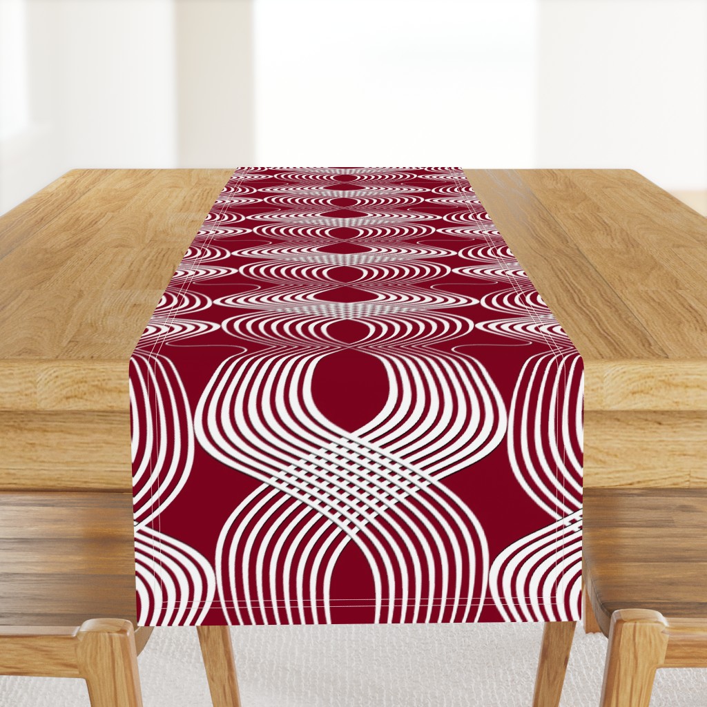 Art Deco Swirl White on Burgundy