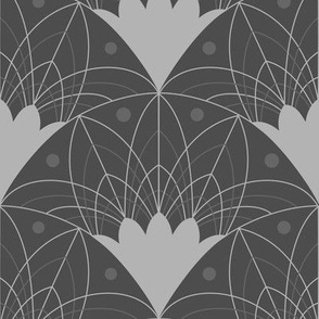 Art Deco Fans and Dots in Charcoal and Light Grey - Medium