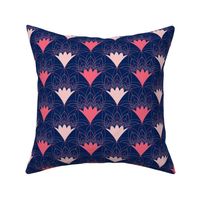 Art Deco Fans and Dots in Blush, Coral and Navy - Small and Navy