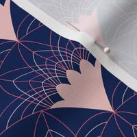Art Deco Fans and Dots in Blush, Coral and Navy - Small and Navy