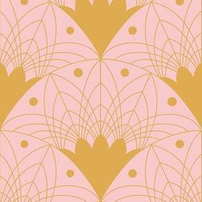 Art Deco Fans and Dots in Gold on Blush - Medium