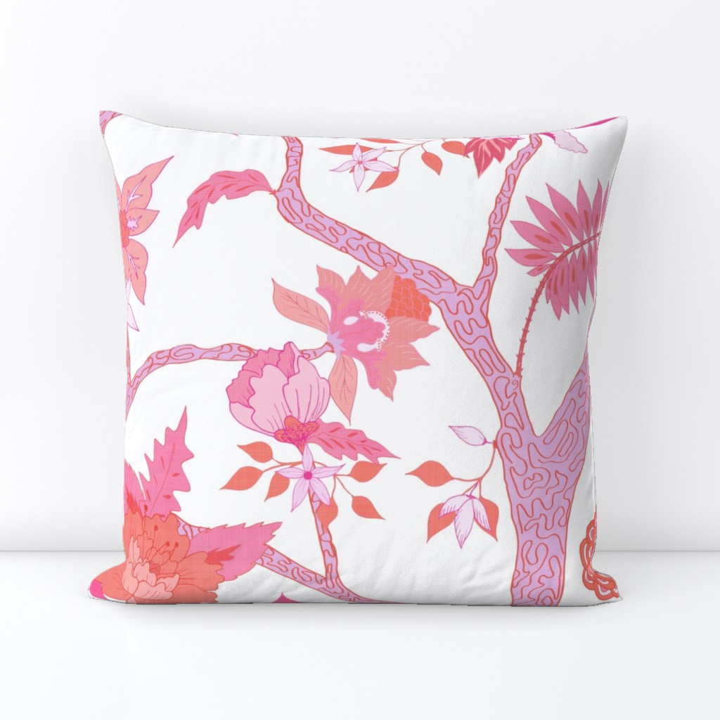 Peony Branch Mural- Pinks and Oranges