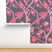 Peony Branch Mural- charcoal with pink/orange