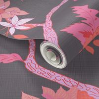 Peony Branch Mural- charcoal with pink/orange