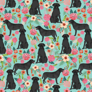 black lab florals fabric labrador retriever floral fabric - LARGE