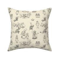 Alice in wonderland toile in Cream and Black