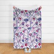 Peony Branch Mural Navy, Plum and Red