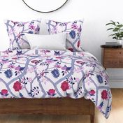 Peony Branch Mural Navy, Plum and Red