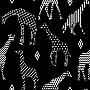 Patterned Giraffes on Black // Large