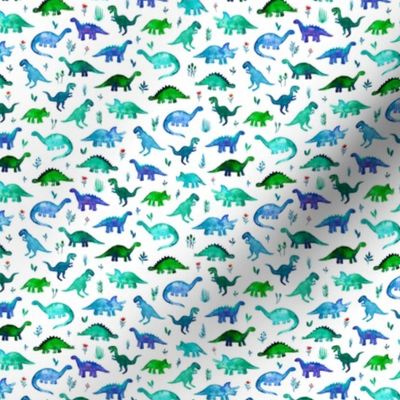 Custom Scale Extra Tiny Dinos in Blue and Green on White