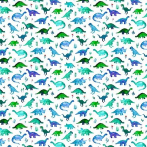 Custom Scale Extra Tiny Dinos in Blue and Green on White