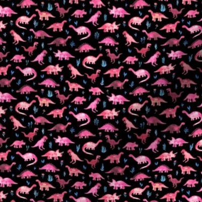 Extra Tiny Dinos in Magenta and Coral on Black 