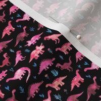 Extra Tiny Dinos in Magenta and Coral on Black 