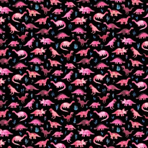 Extra Tiny Dinos in Magenta and Coral on Black 