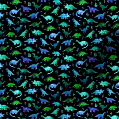 Custom Scale Tiny Dinos in Blue and Green on Black