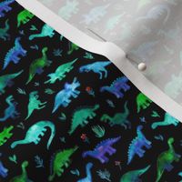 Custom Scale Tiny Dinos in Blue and Green on Black