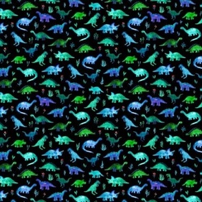 Custom Scale Tiny Dinos in Blue and Green on Black
